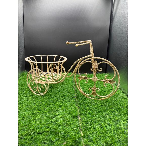Decorative Ivory Metal Tricycle Planter - Picture 2 of 8